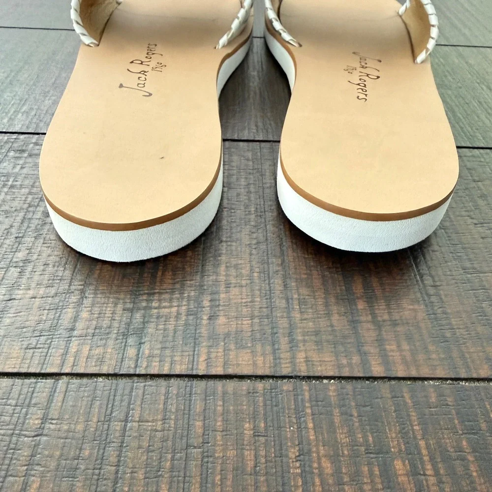 Jack Rogers Sanibel Sandals Women 8.5 White Jacks Flat Slide Whipstitch Summer